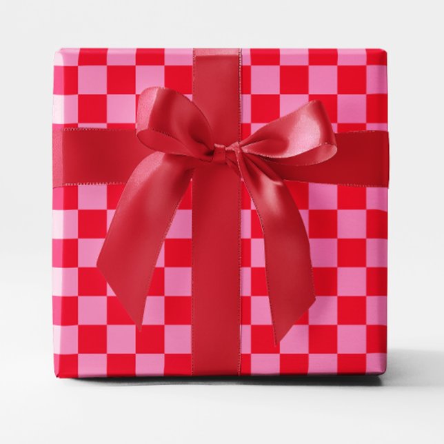 Papel De Regalo Cuadros rojos y rosas (Bright Red and Pink Checkered Wrapping Paper)