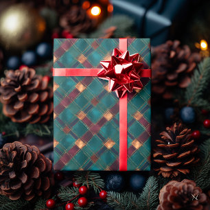 Papel De Regalo Cuadros Turquesa y Burgundy - Elegante Fiesta