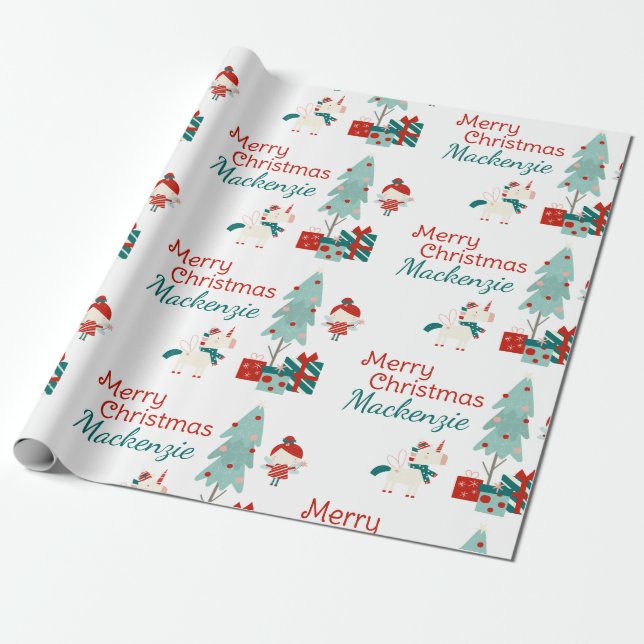 Papel De Regalo Cuadros unicornio y nombres personalizados de hada (Desenrollado)