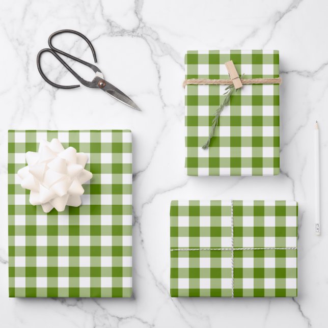 Papel de regalo cuadros verde aguacate retro (Anverso)