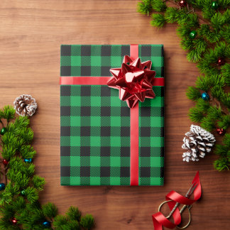 Papel De Regalo Cuadros Verde Kelly y Plaid Búfalo Negro