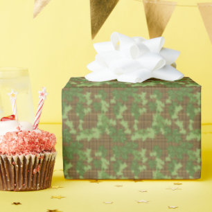 Papel De Regalo Cuadros verdes de hiedra marrón dorado