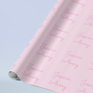 Papel De Regalo Cualquier Nombre Cursiva Rosa Lindo