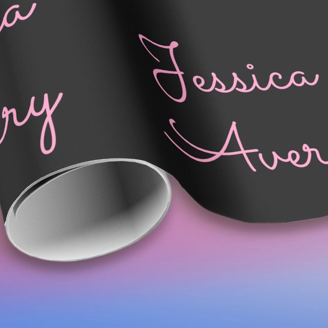 Papel De Regalo Cualquier nombre | Guay Editable Pink Script on Bl (Subido por el creador)