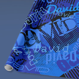 Papel De Regalo Cualquier Personalizable de nombre con azul creati