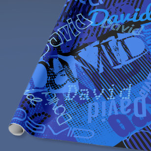 Papel De Regalo Cualquier Personalizable de nombre con azul creati