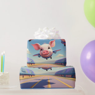 Papel De Regalo Cuando los cerdos vuelan aviones de alas divertido