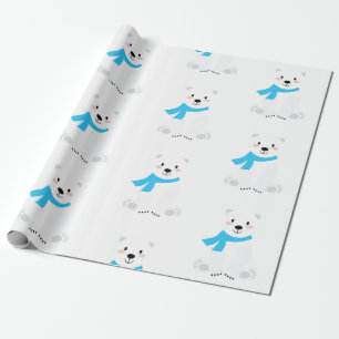 Papel De Regalo Cuato oso polar niño bebé azul