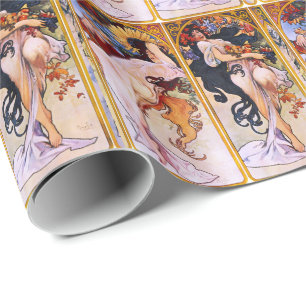 Papel De Regalo Cuatro Estaciones por Alfons Mucha Art Deco Nouvea