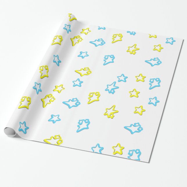 Papel De Regalo Cubierta De Estrellas Azules Y Amarillas (Desenrollado)