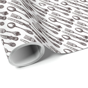 Papel De Regalo Cubiertos de plata vintage grabados Clásico para a