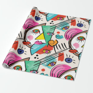 Papel De Regalo Cubismo moderno Resumen artística caras femeninas