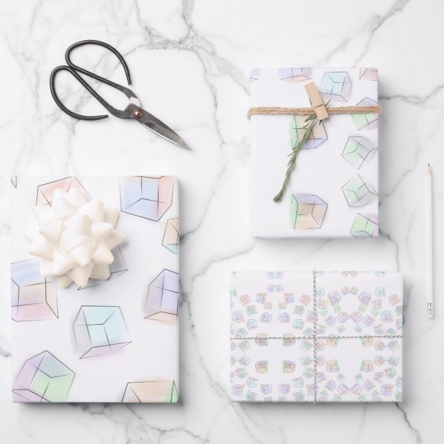Papel de regalo cubo de acuarela 3D moderno abstra (Anverso)