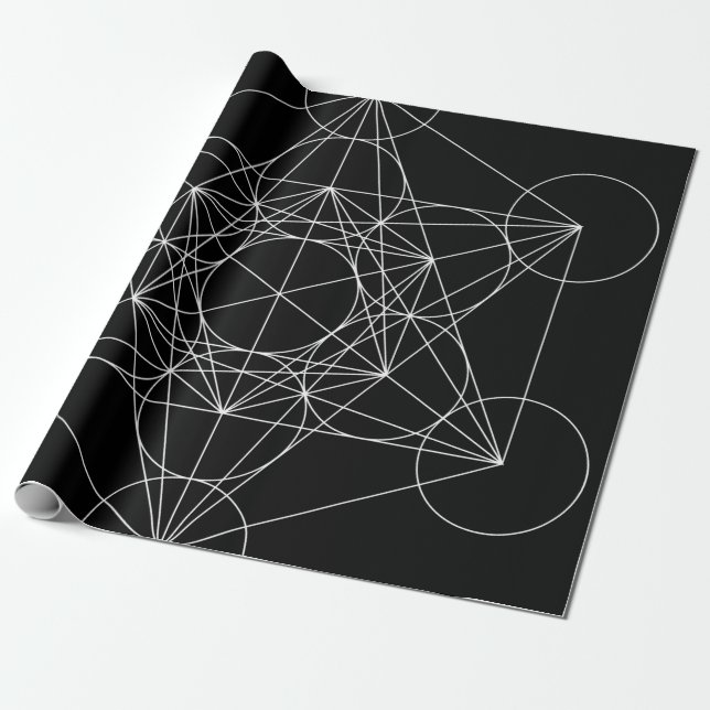 Papel De Regalo Cubo de Metatrón Negro y Blanco (Desenrollado)