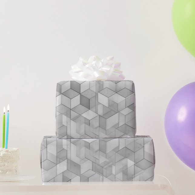 Papel De Regalo Cubo geométrico gris plateado patrón abstracto (Regalos de fiesta)