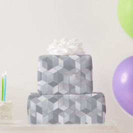 Papel De Regalo Cubo geométrico gris plateado patrón abstracto