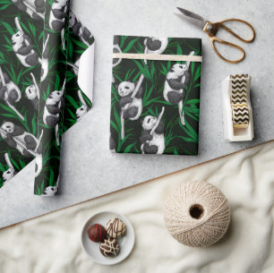 Papel De Regalo Cubos de panda sobre verde oscuro