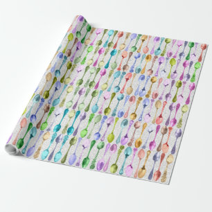 Papel De Regalo Cucharas antiguas en colores arcoiris en encaje