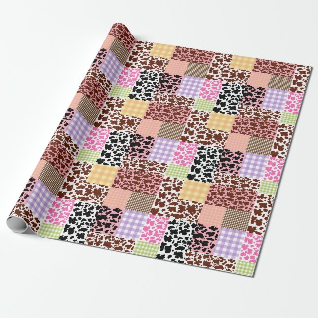 Papel De Regalo Cuchillo moderno de Gingham Cowskin Patchwork (Desenrollado)
