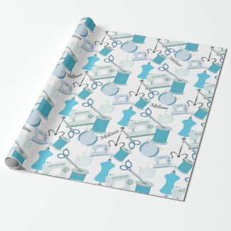 Papel De Regalo Cuchillos de tema de coser azul
