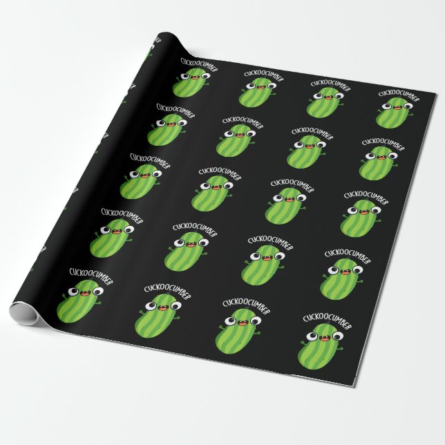 Papel De Regalo Cuckoocumber Funny Veggie Cucumber Pun Dark BG (Desenrollado)