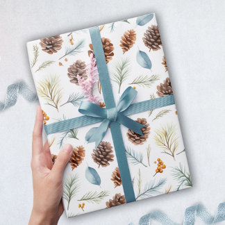 Papel De Regalo Cuello de agua Conos de pino y ramas con bayas