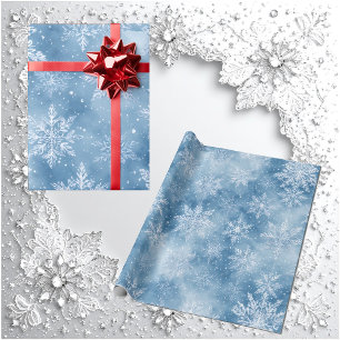 Papel De Regalo Cuento de Hadas de Invierno Hielo Azul Copos de Ni