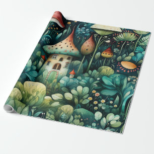 Papel De Regalo Cuento de hadas en Fairyland Mushroom House Naranj
