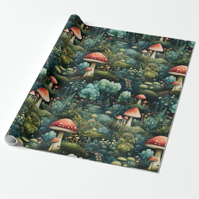 Papel De Regalo Cuento de hadas en Fairyland Mushroom House Naranj (Desenrollado)
