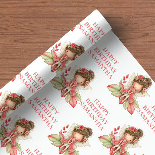 Papel De Regalo Cuento de Hadas Niña Rubor Floral Cumpleaños