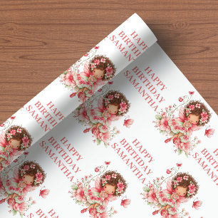 Papel De Regalo Cuento de Hadas Niña Rubor Floral Cumpleaños Envol