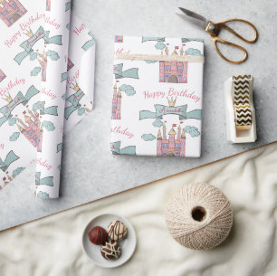 Papel De Regalo Cuento de Hadas Princesa Castillo Rosa Lindo Nombr