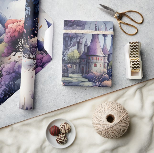 Papel De Regalo Cuentos de hadas en Fairyland Azul oscuro morado y (Artesanía)