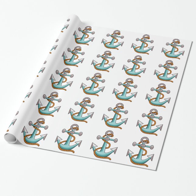 Papel De Regalo Cuerda Náutica Y Ancla  (Desenrollado)