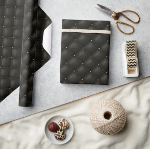 Papel De Regalo Cuero negro acolchado con tachuelas doradas