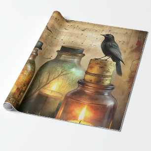 Papel De Regalo Cuervo iluminado con velas con botellas antiguas y