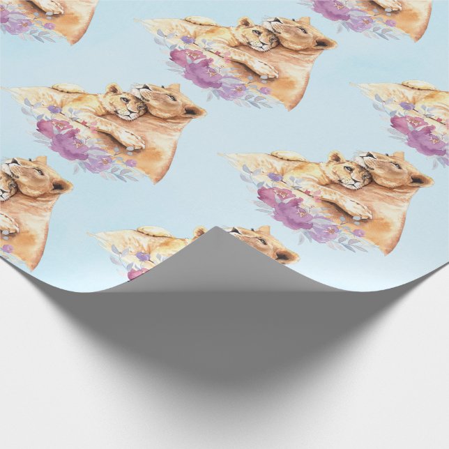 Papel De Regalo Cuidada acuarela madre león y cachorro (Esquina)
