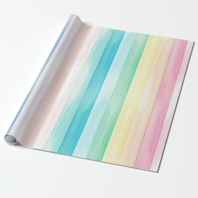 Papel De Regalo Cuidada acuarela Vertical Pastel Rayos Arcoiris (Desenrollado)