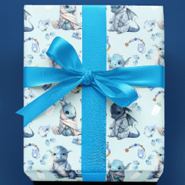 Papel De Regalo Cuidada Bebé Dragón Agua Azul