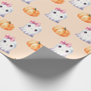 Papel De Regalo Cuidada Chica fantasma Calabaza acuarela Halloween