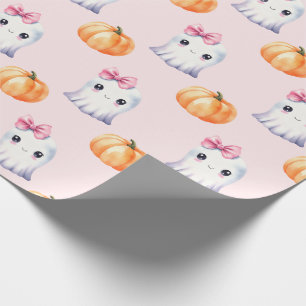 Papel De Regalo Cuidada Chica fantasma Calabaza acuarela Halloween