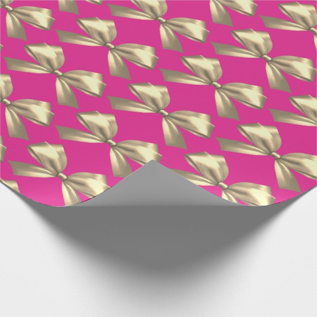 Papel De Regalo Cuidada Girona Hot Pink Gold Satin Estético Bow (Esquina)