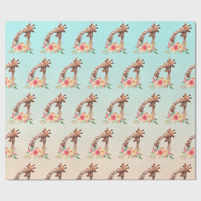 Papel De Regalo Cuidada jirafa acuarela mamá y bebé (Superficie plana)