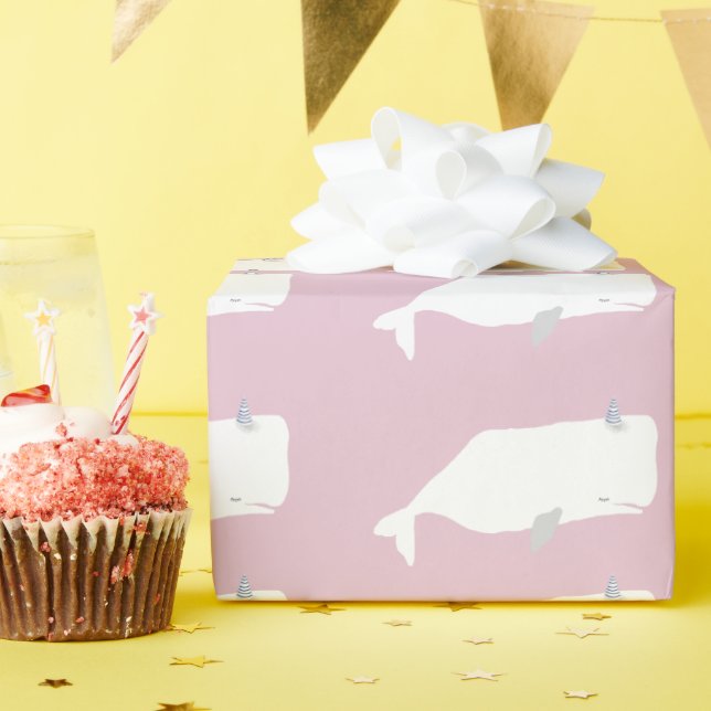 Papel De Regalo Cuidada mar de ballena blanca marea rosa (Fiesta de cumpleaños )