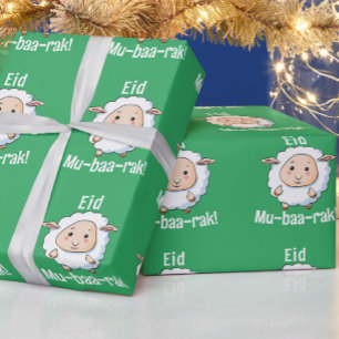 Papel De Regalo Cuidada oveja "Eid Mubarak", divertida verde de lo