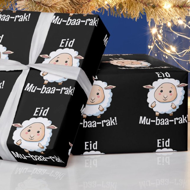 Papel De Regalo Cuidada oveja "Eid Mubarak", graciosos niños (Celebrate Eid with this cute, funny "Eid Mubarak" sheep wrapping paper. Great for kids!)