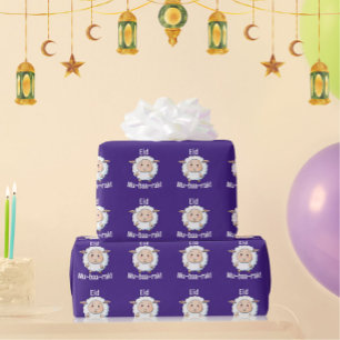 Papel De Regalo Cuidada oveja "Eid Mubarak" morada de niños gracio
