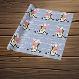 Papel De Regalo Cuidada vaca azul