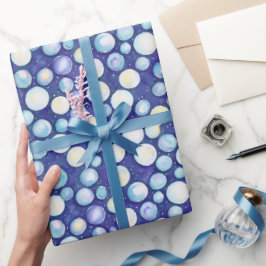 Papel De Regalo Cuidada Whimsical Blue White Bubble Nieve acuarela
