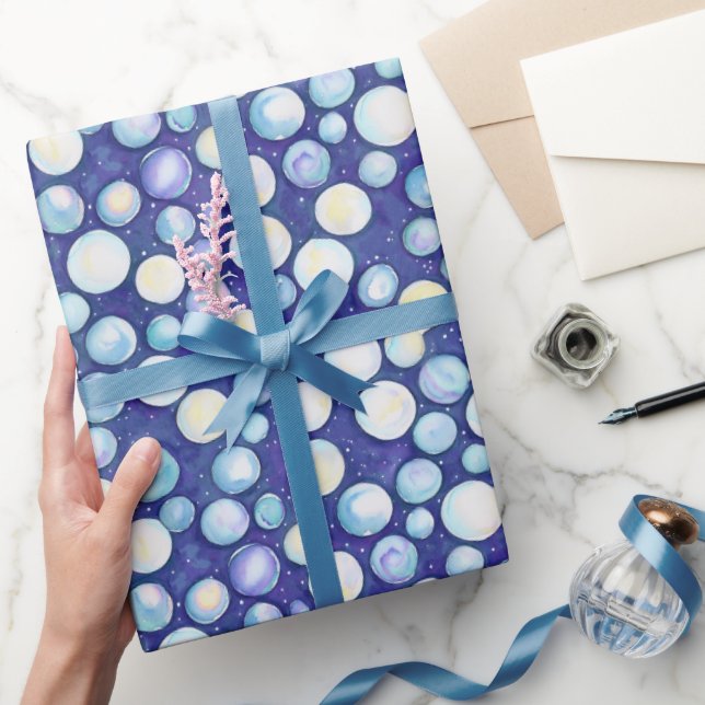 Papel De Regalo Cuidada Whimsical Blue White Bubble Nieve acuarela (Regalar)